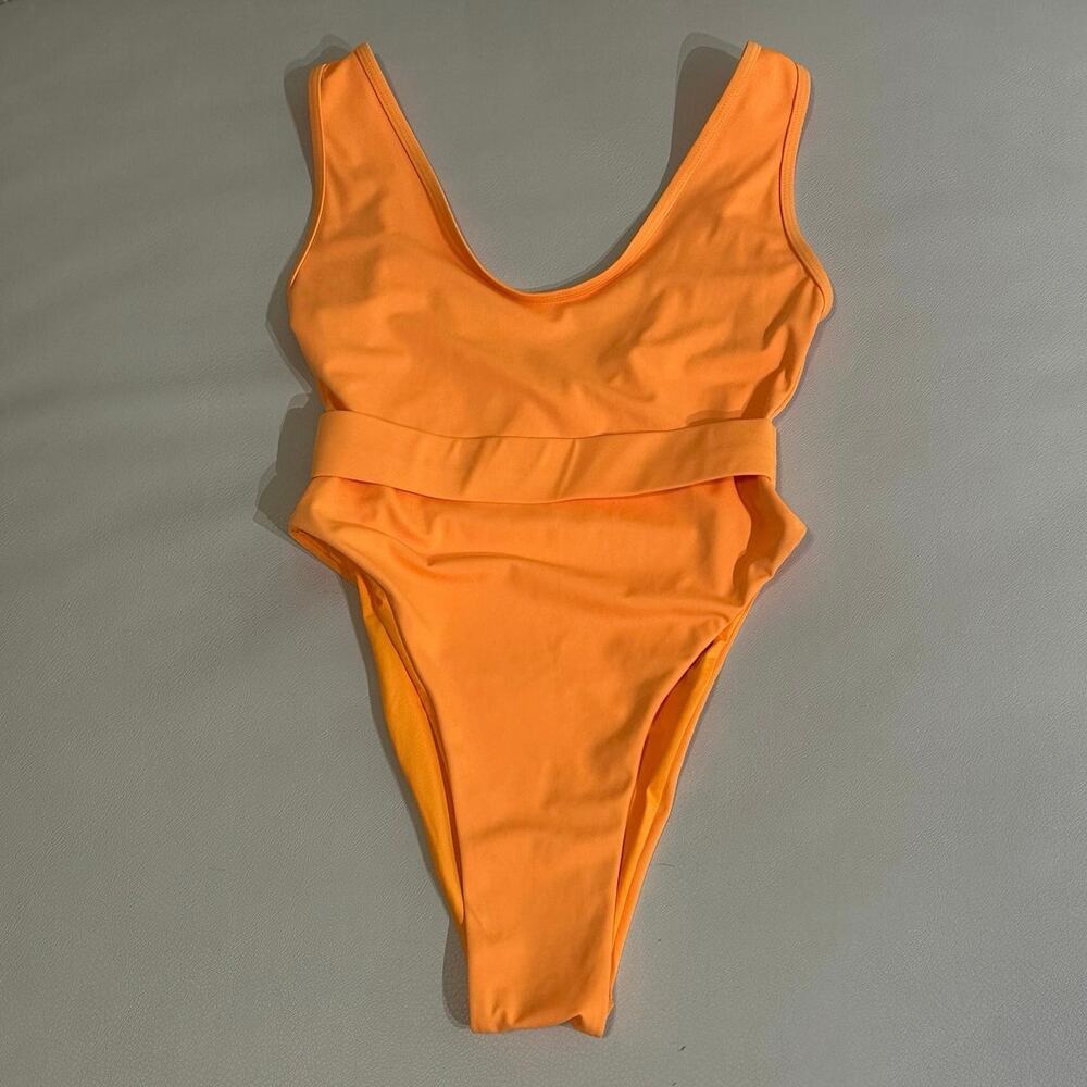 Bright Orange Belted One Piece Swimsuit - Size XS